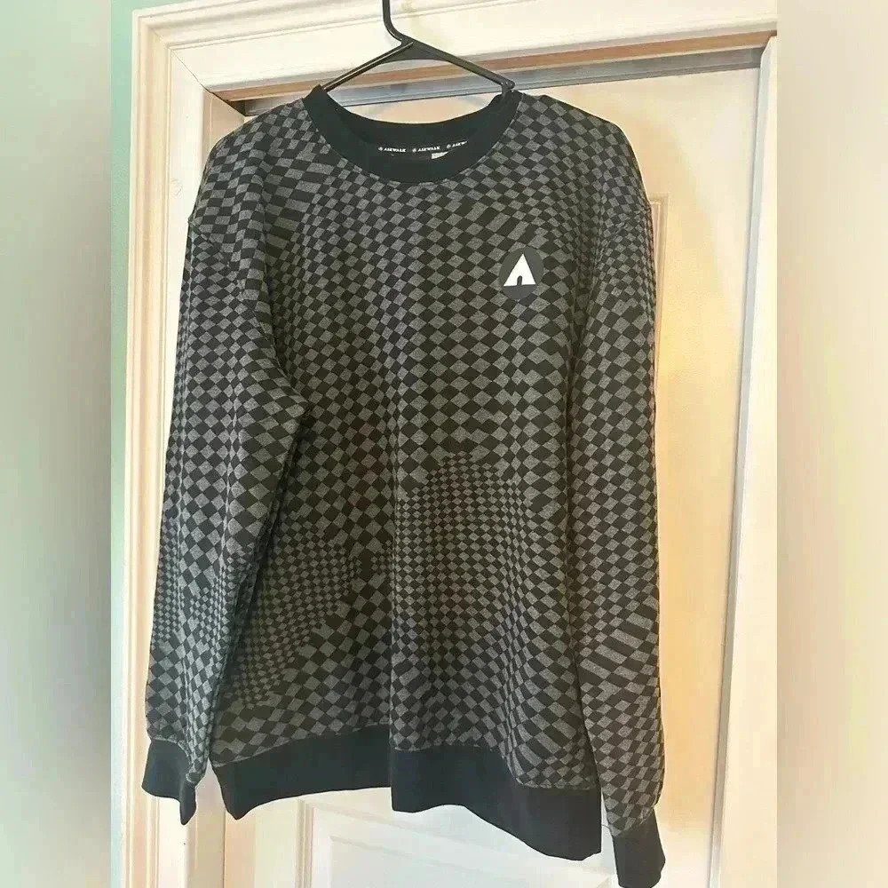 Airwalk Men’s Sweatshirt Pullover Grey Black Checkered Skate Size Large NWOT